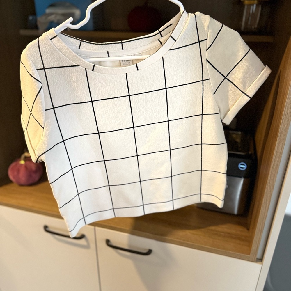 Twik Cream and Black Grid Crop Top